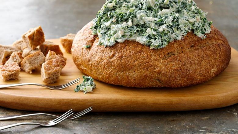 Healthified Spinach Dip In a Bread Bowl
