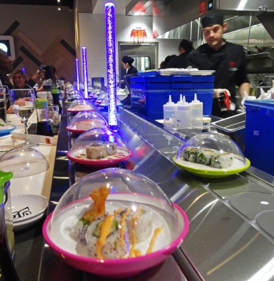 The Yo! Sushi delivery system!